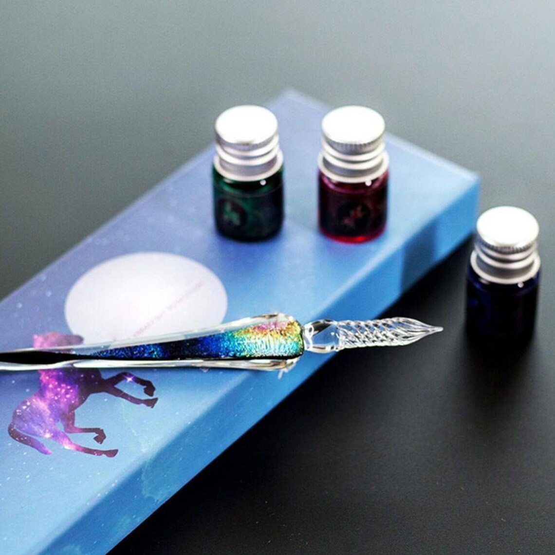 Rainbow Glass Pen Set with 5 Colors Ink in Gift Box 7 Pcs Etsy