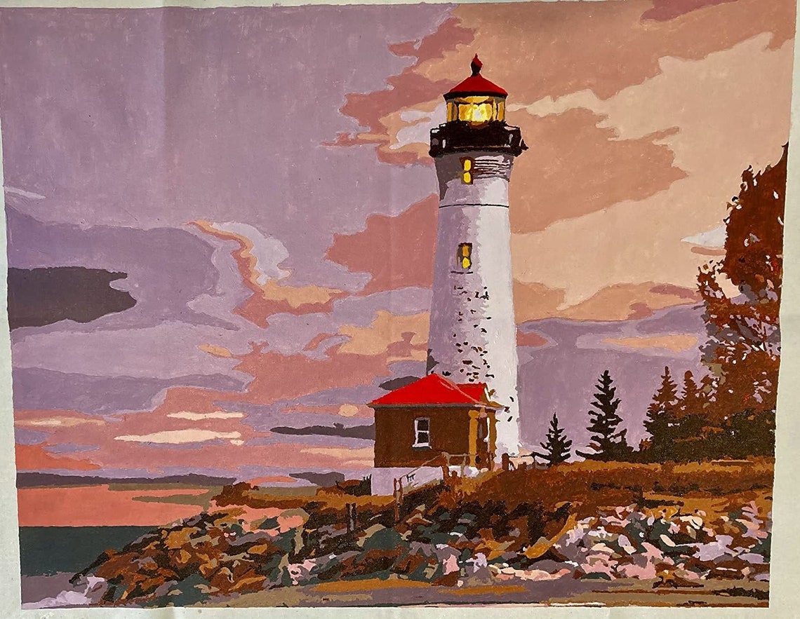 Lighthouse Paint by Numbers Kit Wall Art Seaside Paint by Etsy UK