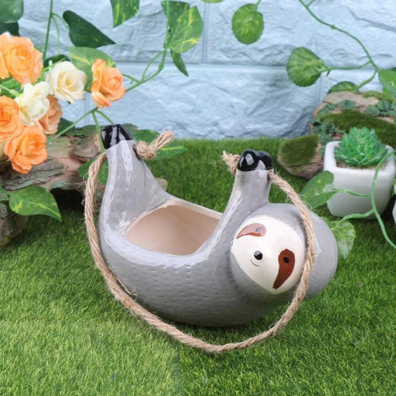 Sloth Hanging Planter Indoor Sloth Planter Ceramic Planter Etsy