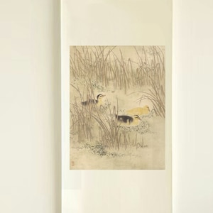 Japans schilderij eend: wanddecoratie chinoiserie met zijderol