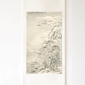 Landscape Wall Art Vertical Wall decor Pine Tree in Winter Scroll Painting Chinese Fengshui Painting Original Japanese Wall Art for Entryway