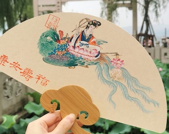 Hand-Painted Chinese Goddess Fan: Art Decor, Fengshui Gift
