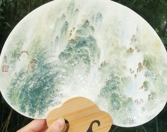 Hand-Painted Landscape Fan: Chinese Watercolor Art, Oriental Gift