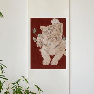 Red Tiger Scroll Painting: Chinese Good Luck Charm Wall Decor