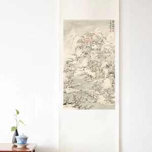Snow Mountain Landscape Wall Scroll: Japanese Zen Art Print