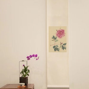 Original Peony Chinese Scroll Painting Peony Wall Decor Chinoiserie Wall Art Japanese Flower Scroll Wall Hanging Art Gift for home