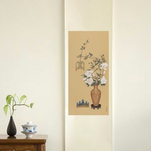 Peony Wall Scroll For Living Room Vase Flower Scroll Japanese Scroll Art Chinese Flower Scroll Decor Asian Wall Scroll For Entryway Art Gift