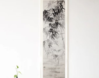 Original Bamboo Freehand-styled Brushwork Silk Painting Original Artwork on Silk Fengshui Wall Decor Zen Wall Scroll Chinese Wall Scroll Art