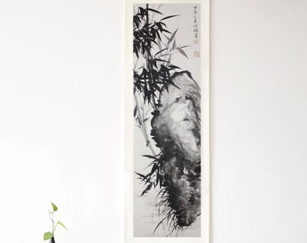 Originale bambù a mano libera pennellata pittura su seta opere d'arte originali su seta Fengshui Wall Decor Zen Wall Scroll Chinese Wall Scroll Art