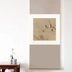 Arte mural con pergamino de pájaros chinoiserie: pintura japonesa sobre tela