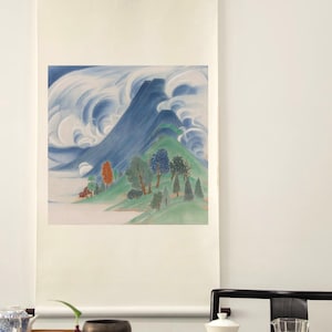 Impresión artística en rollo con paisaje chino de las Montañas Azules