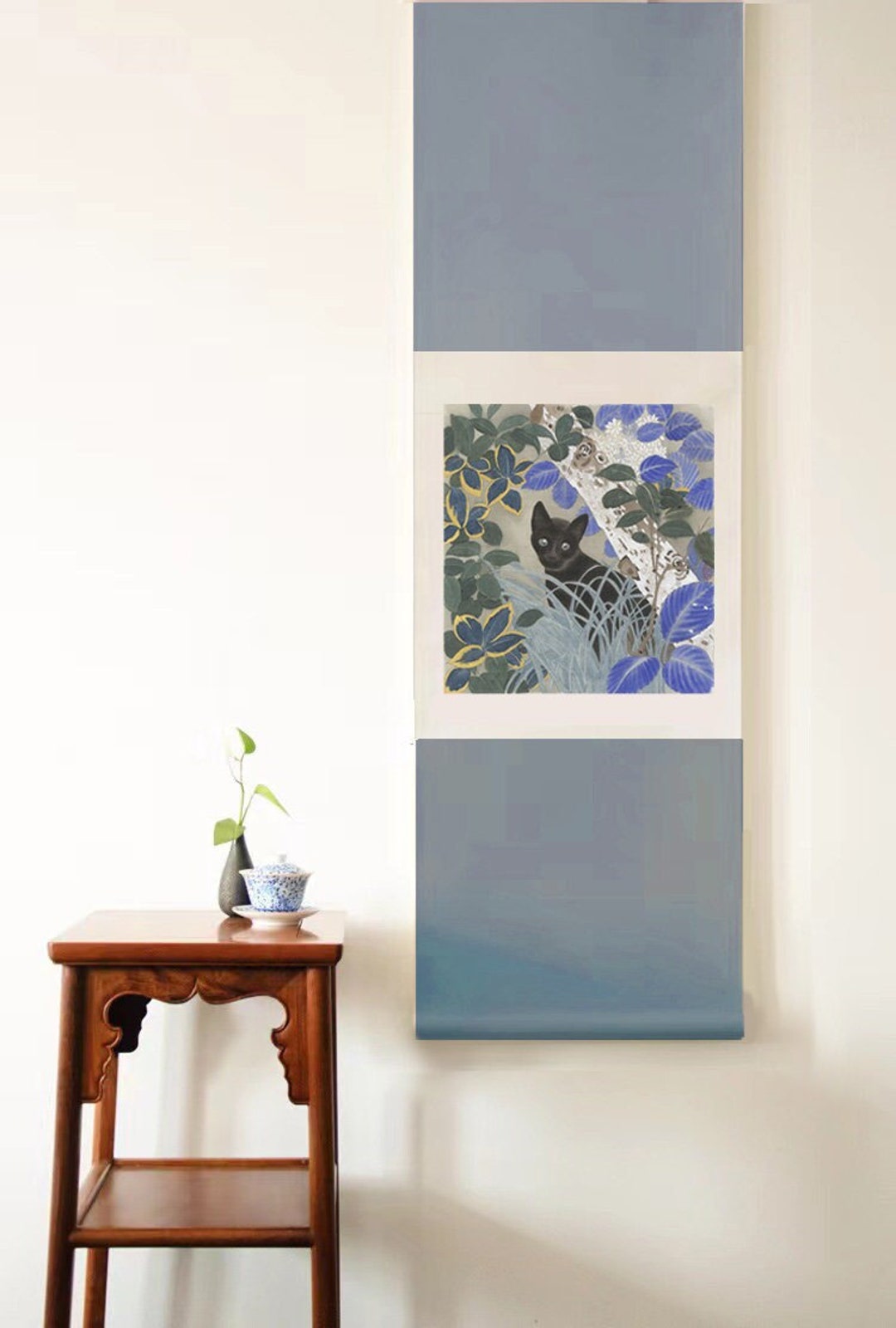 Original Black Cat Scroll Painting Cat Scroll Art Japanese - Etsy