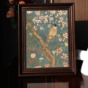 Chinoiserie Wall Art For Living Room Magpie Watercolor Painting Chinoiserie Art Blue Japanese Bird Art Asian Wall Art Bird Art for Entryway