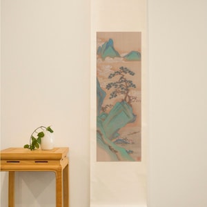 Original Mountain and Pine Tree Landscape Scroll Painting Pine Tree Hanging Scroll Wall Hanging Japanese Zen Scroll Wall Art Wall Decor