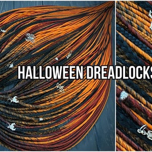 Halloween synthetic dreadlocks, Mix of double ended dreadlocks and de braids, Halloween accessories, Black to orange ombré dreadlocks