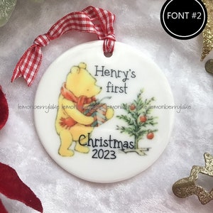 2024 Original Pooh Christmas Ornament 2 sided Custom Christmas Tree on Back Personalized Ribbon/Gift Box Included - any year