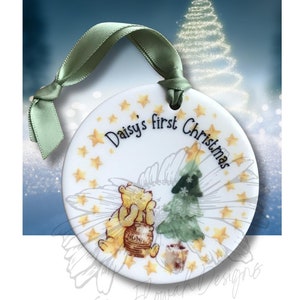 Original Personalized Pooh Bear Christmas Ornament 2025: Keepsake Ceramic Tree no box