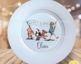 Birthday Plate Large 10.5" Ceramic Reusable Keepsake Gift Pooh Party Parade 2 Design Options Dish Reuse Heirloom Gift