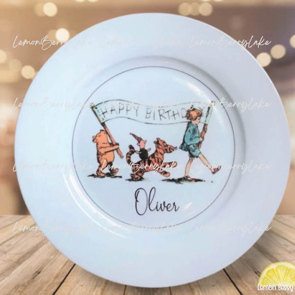 Birthday Plate Large 10.5" Ceramic Reusable Keepsake Gift Pooh Party Parade 2 Design Options Dish Reuse Heirloom Gift