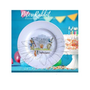 Custom Personalized Birthday Plate Cake Dish Peter Rabbit LBL/SFD Exclusive Large round or personal size square