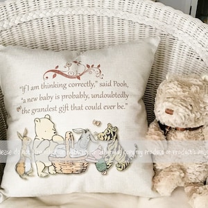 Pooh New Baby Throw Pillow Announcement Nursery Decorative New Mom Shower Gift 16" W/Insert 4 Designs Personalized Option