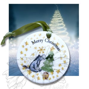 Original - Eeyore&#39;s Wish Christmas Ornament Stars 2 sided Satin ribbon included 2025 or any year