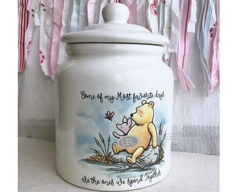 Pooh Cookie Jar Biscuit Canister Ceramic Snack Container Piglet Some of my Most favorite days for Cookies Pet Biscuits Dog Treats Candy