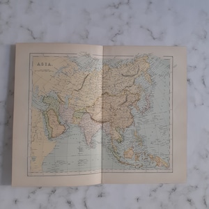 carte vintage de l’Asie, vers les années 1900, carte victorienne de l’encyclopédie vintage