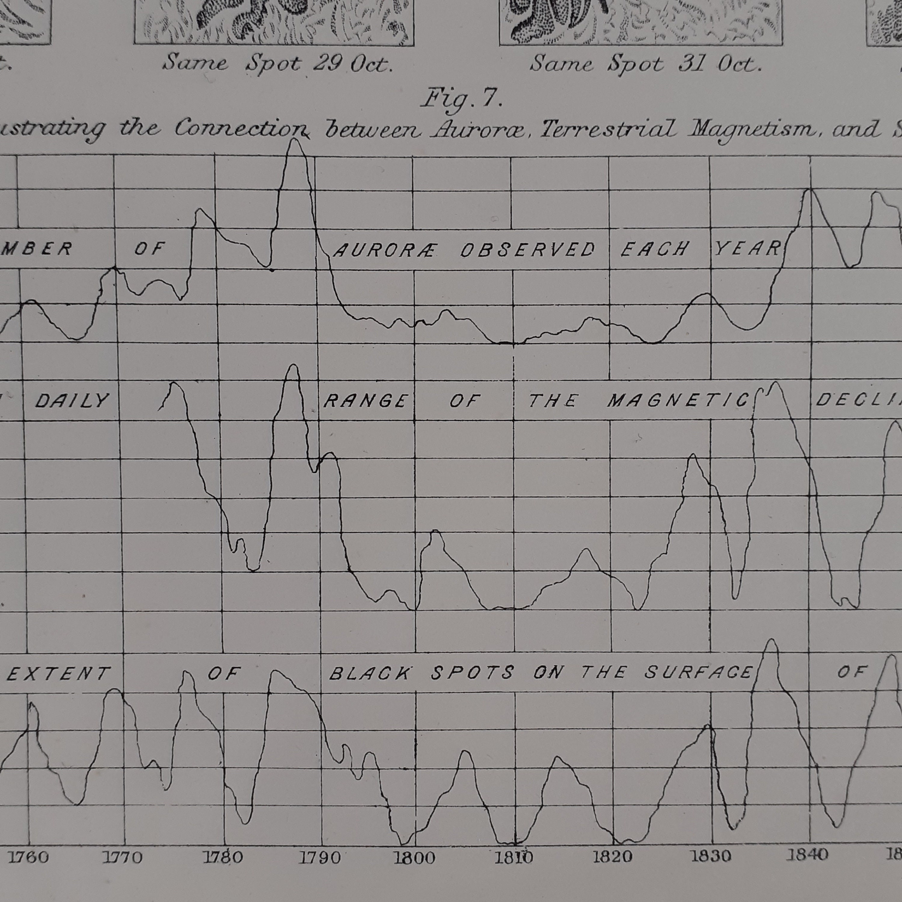 Astronomy – the Sun – Solar Spots, Ca 1900s Victorian Print From ...