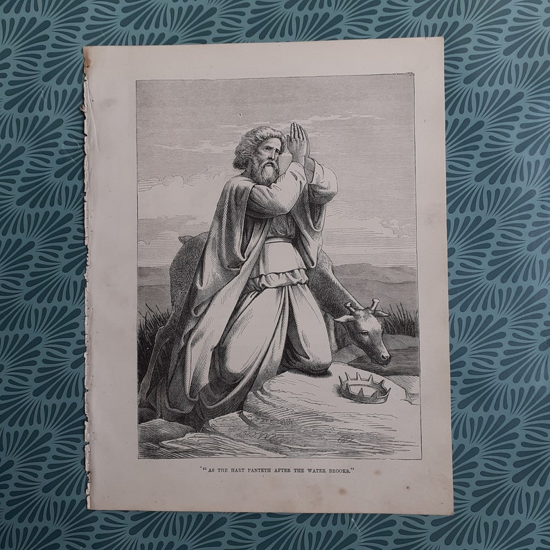 Victorian Bible Etching/engraving as the Heart Panteth After the Water Brooks Etsy