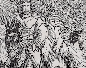 Solomon Proclaimed King  – vintage Victorian bible print by F Lix  – Religious print – Book of Kings