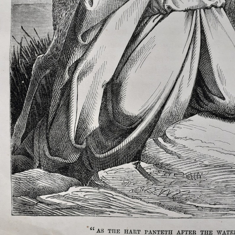 Victorian Bible Etching/engraving as the Heart Panteth After the Water Brooks Etsy