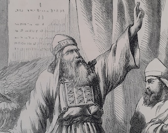 Aaron and his sons in their priestly robes – vintage Victorian bible print by TH Wilson – Religious print – Exodus 28