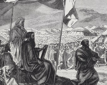 Moses numbering the people– vintage Victorian bible print by Philippoteaux, woodcut by Pannemaker – Religious print – Book of Numbers