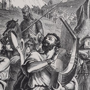 Victorian bible etching/engraving – David rejoicing before the ark by Henri Félix Emmanuel Philippoteaux
