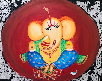 Modern Ganesha acrylic painting, handmade Ganesha canvas art,Asian art, Indian wall decor, Handmade lord Ganesha, painting on canvas