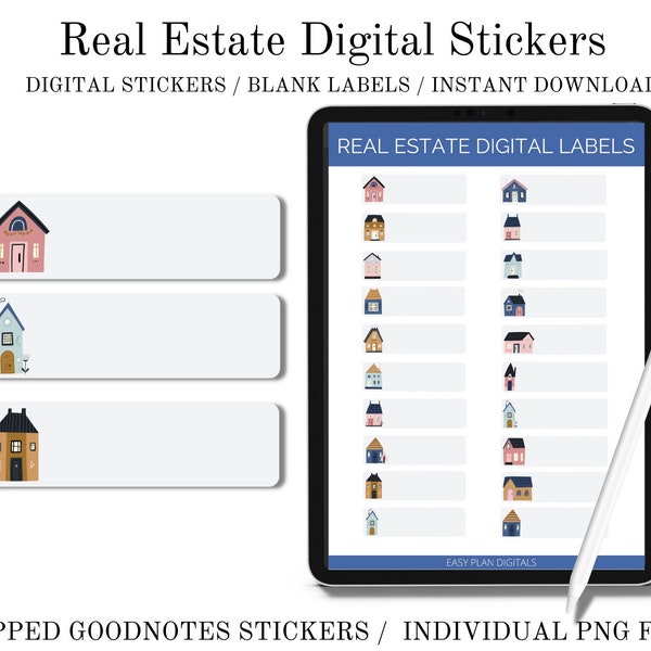 Real Estate Stickers / Digital Stickers / Label Stickers / Instant Download / Cropped GoodNotes Stickers / Individual PNG Files