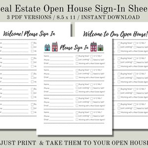 Real Estate Open House Sign-In Sheets, Instant Download, Printable, Real Estate Printable, Sign-In Sheet
