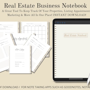 Real Estate Business Notebook, Real Estate Notebook, Hyperlinked Notebook For iPad and Tablets, Digital Download,  Real Estate Planner