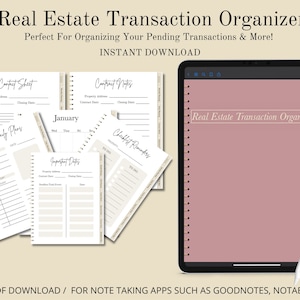 Real Estate Transaction Organizer, Real Estate Planner, Planner, Hyperlinked Notebook For iPad and Tablets, Digital Download
