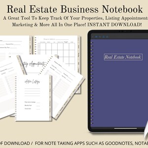 Real Estate Business Notebook, Real Estate Tracker, Hyperlinked Notebook For iPad and Tablets, Digital Download, Real Estate Planner