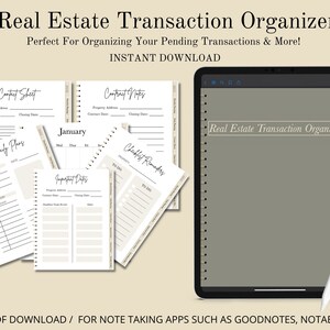 Real Estate Organizer, Hyperlinked Notebook For iPad & Tablets, Digital Download, Real Estate Planner, Planner, Digital Planner