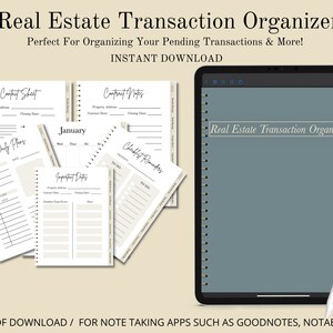 Real Estate Transaction Organizer, Hyperlinked Notebook For iPad & Tablets, Digital Download, Real Estate Planner, Digital Planner, Planner