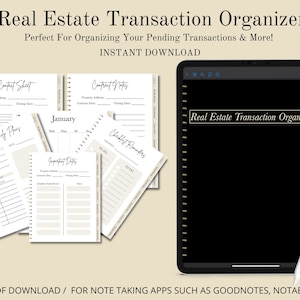 Real Estate Transaction Organizer, Real Estate Planner, Hyperlinked Notebook For iPad & Tablets, Instant Download, Digital Planner, Planner