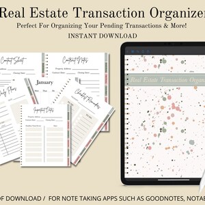 Real Estate Transaction Organizer,  Hyperlinked Notebook For iPad and Tablets, Digital Download, Real Estate Planner, Digital Planner