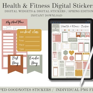 Health Stickers, Fitness Stickers, Digital Widgets, Digital Stickers, Instant Download, Cropped GoodNotes Stickers,  PNG Files, Stickers
