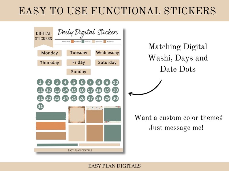 Week Numbers Stickers Digital Stickers, Widgets, Stickers, Date Dots, Instant Download ...