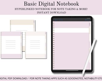 Digital Notebook, Basic Notebook, Hyperlinked Notebook For iPad and Tablets, Digital Download, Digital Journal, Notebook, Journal