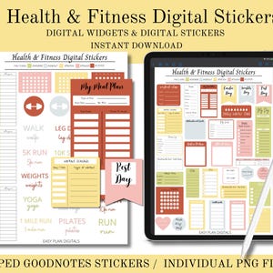 Digital Stickers, Fitness Stickers, GoodNotes Stickers, PNGs, Health Stickers, Stickers, Planner Stickers, Instant Download, PNG Files