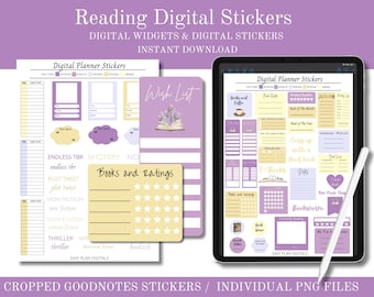 Pegatinas para el planificador de lectura: Seguimiento digital de libros, archivos recortados de GoodNotes, PNG (descarga digital)